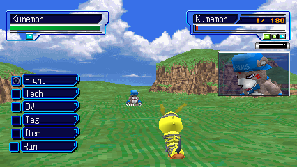 A Digimon battle in Shinka’s widescreen view